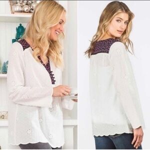 Matilda Jane Womens White Embroidered Long Sleeve Floral Top Snow Globe Blouse